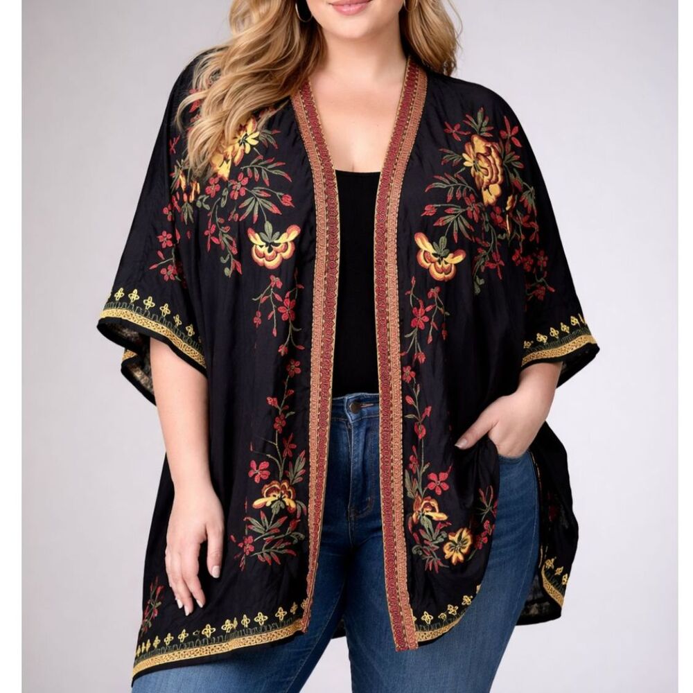 Context by Lord & Taylor Floral Embroidered Kimono Cardigan Jacket XL